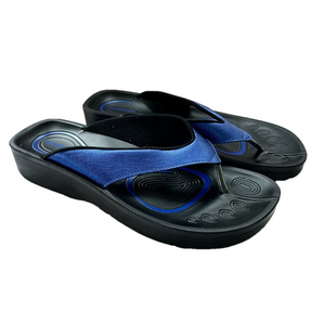 NEW Aerothotic Women’s Flip Flops Blue Black Size 8 Matt Gloss Metallic Sandals
